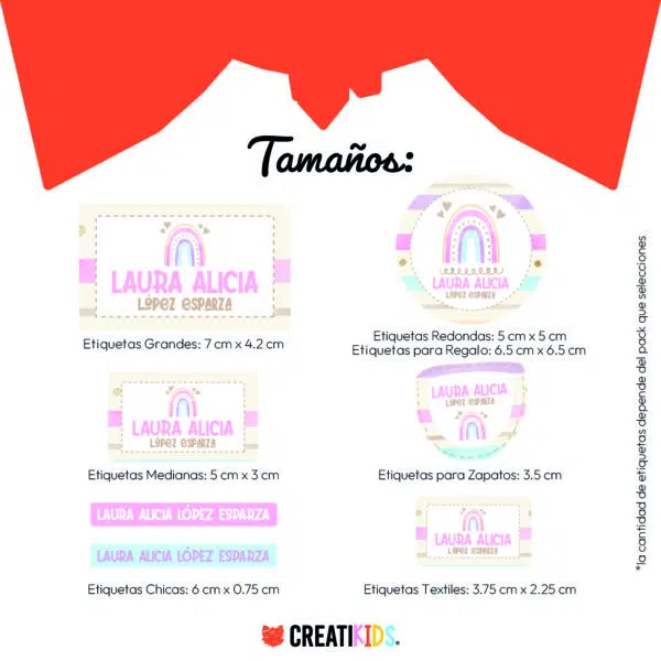 Tamaños Etiquetas Personalizadas