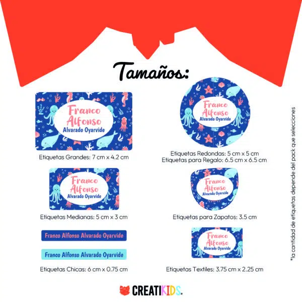 Tamaños Etiquetas Personalizadas